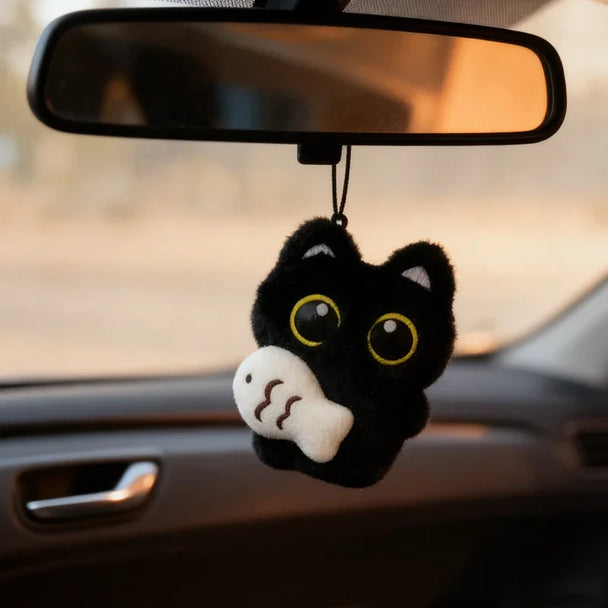 Cool Plush Black Cat Mirror Hanging For Car