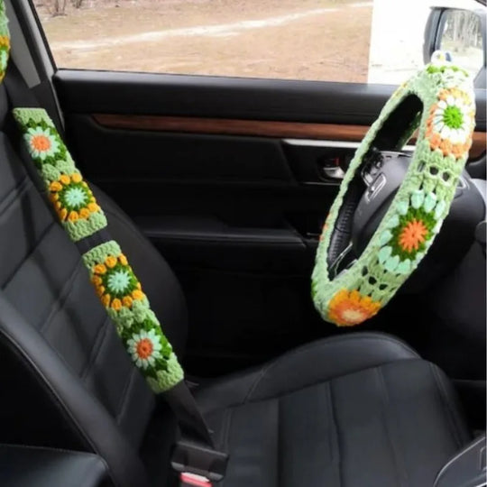 Crochet Steering Wheel Covers | Handmade Crocheted Flower Design