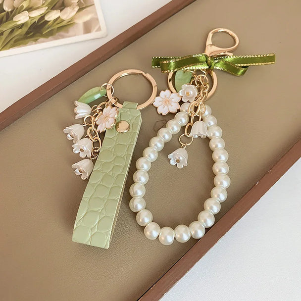 Gift Green Ladies Keychain Leather Car Key For Women