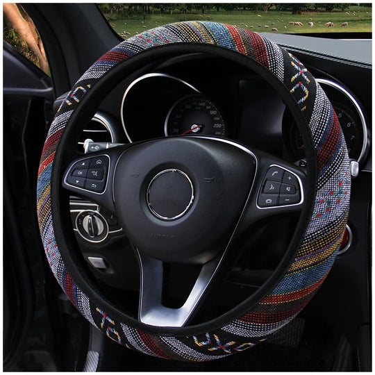 Ethnic-Style Car Steering Wheel Cover With Elastic Band