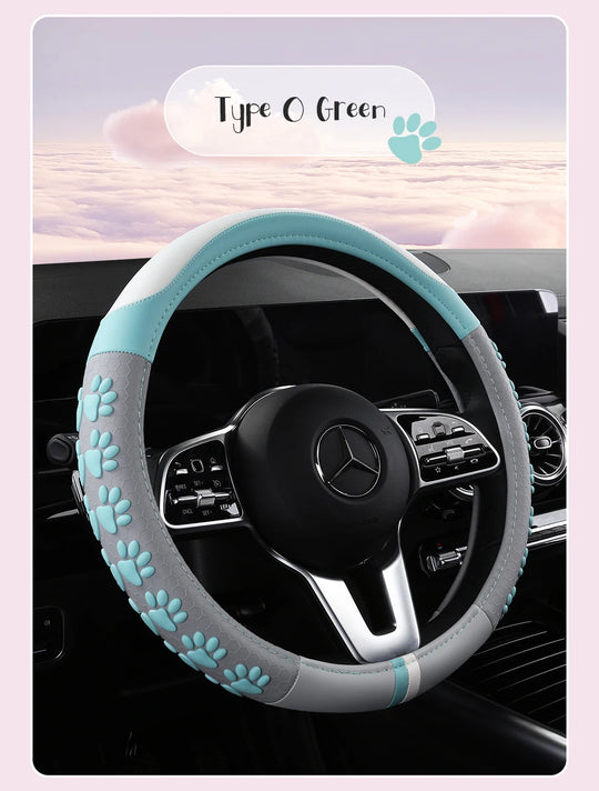 Leather Car Steering Wheel Cover Cat Design