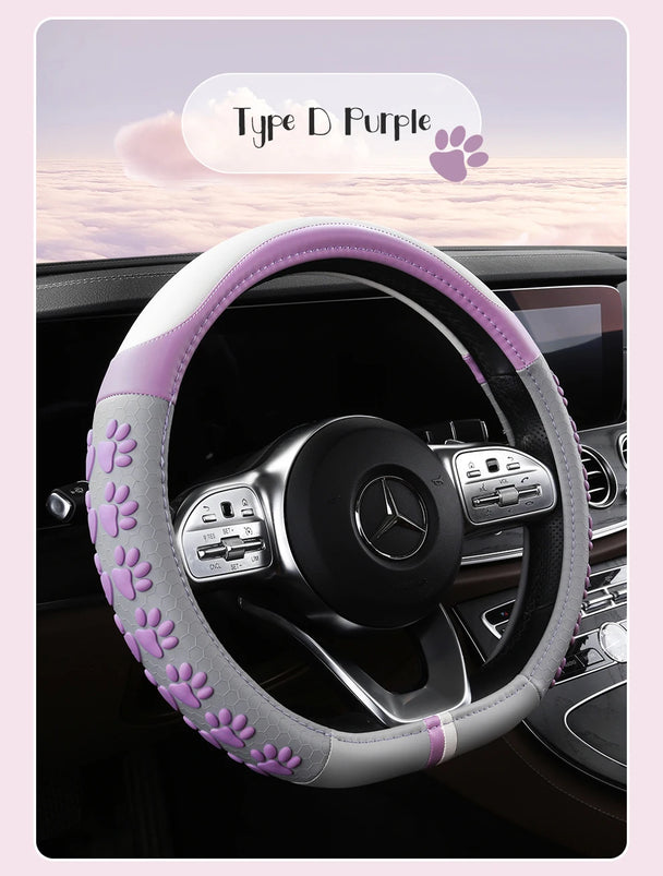 Leather Car Steering Wheel Cover Cat Design