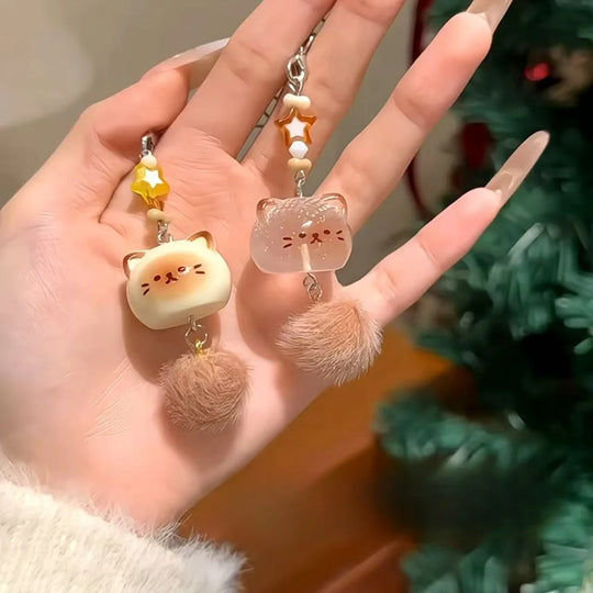 Cute Fluffy  Kitten Car  Keychain For Girls