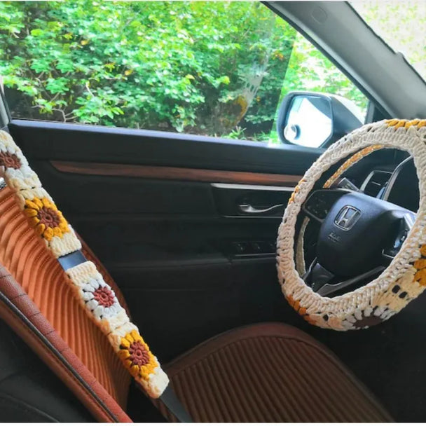 Crochet Steering Wheel Covers | Handmade Crocheted Flower Design