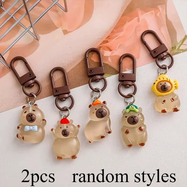2pcs Mini Capybara Keychains For Car