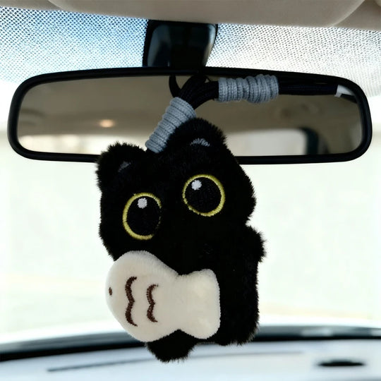 Cool Plush Black Cat Mirror Hanging For Car