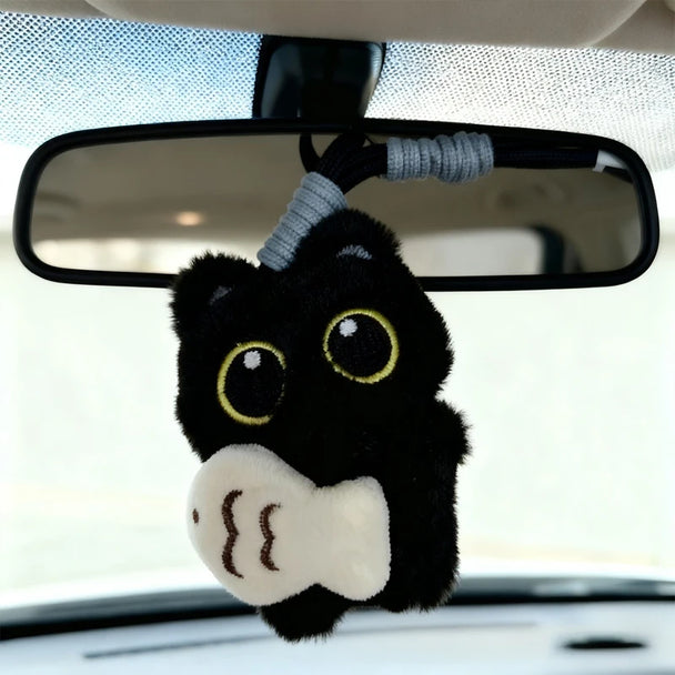 Cool Plush Black Cat Mirror Hanging For Car