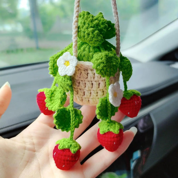 Strawberry Crochet Hanging Car Accessories