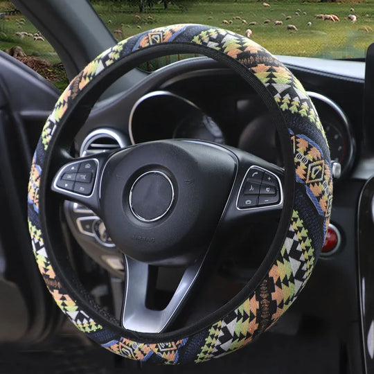 Ethnic-Style Car Steering Wheel Cover With Elastic Band