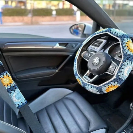 Crochet Steering Wheel Covers | Handmade Crocheted Flower Design