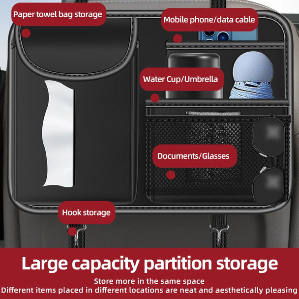Multifunction car seat back storage box