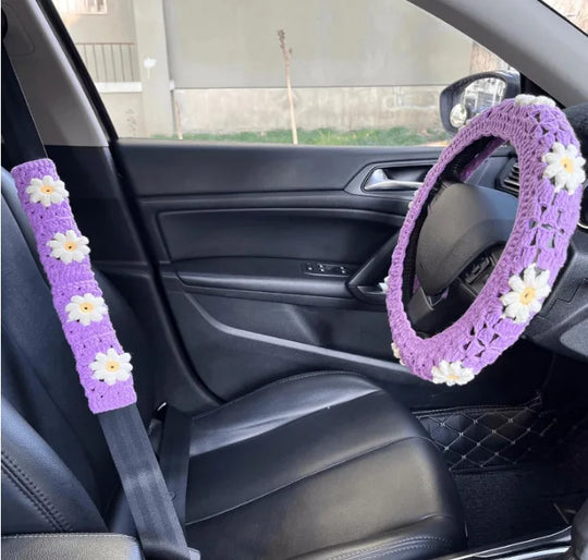 Crochet Steering Wheel Covers | Handmade Crocheted Flower Design