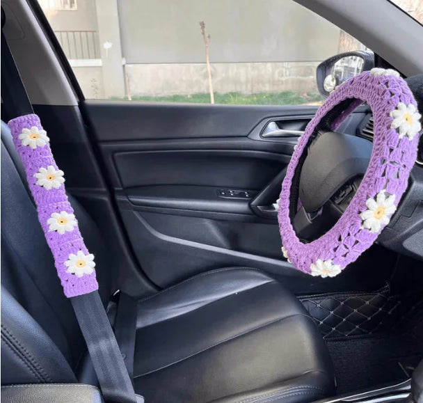 Crochet Steering Wheel Covers | Handmade Crocheted Flower Design