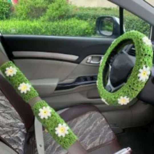 Crochet Steering Wheel Covers | Handmade Crocheted Flower Design