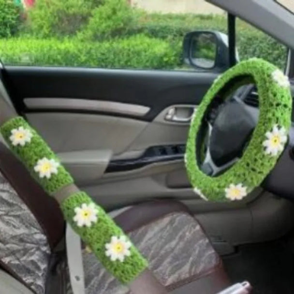 Crochet Steering Wheel Covers | Handmade Crocheted Flower Design