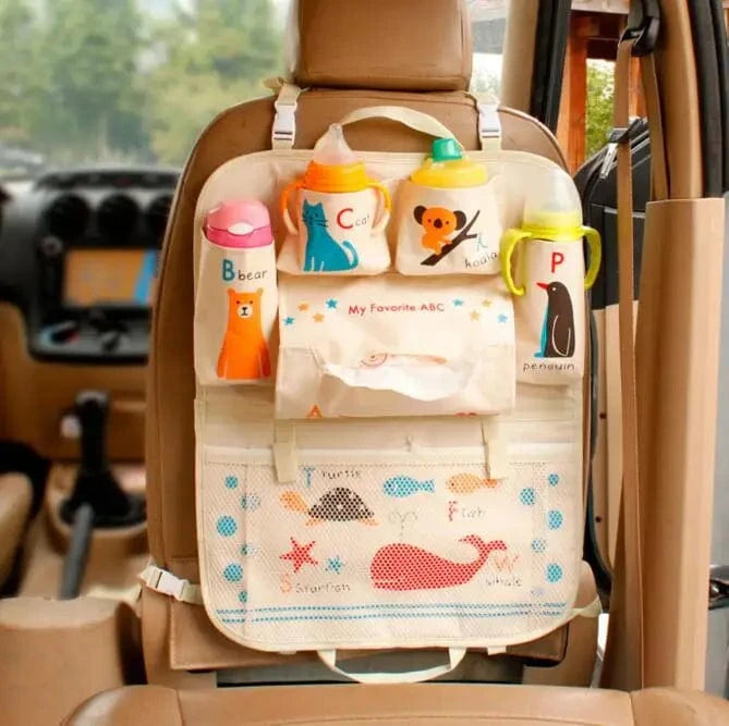 Auto car seat back organizer beige abc