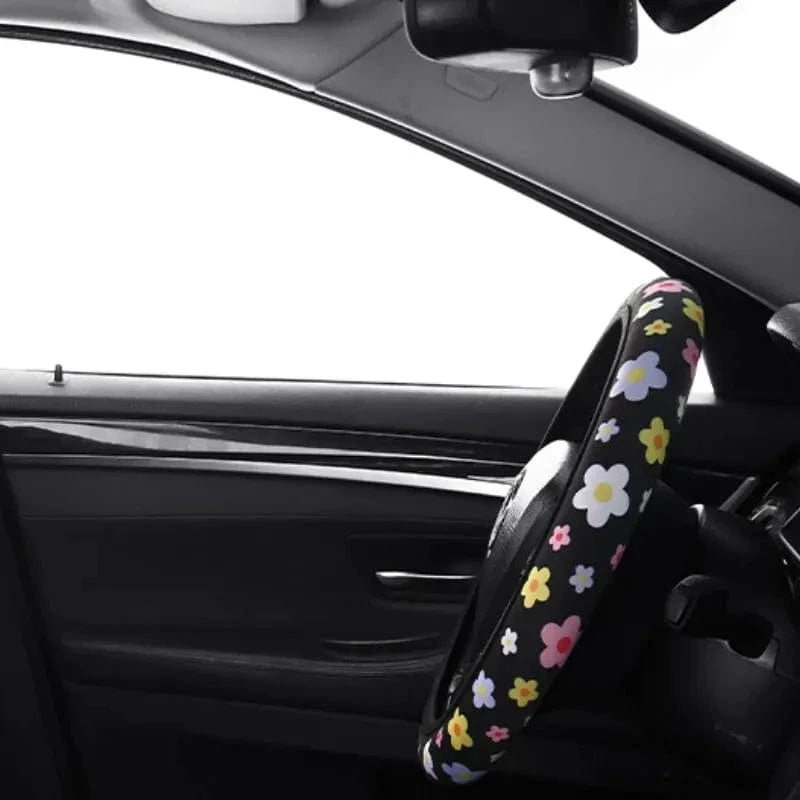 black and pink steering wheel cover  Colorful flowers