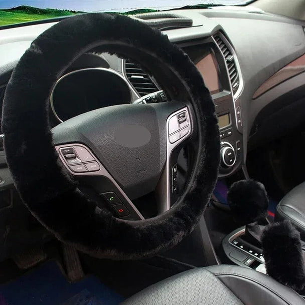 Black fluffy car steering wheel cover Black