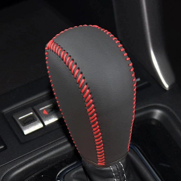 black genuine leather gear shift knob cover A