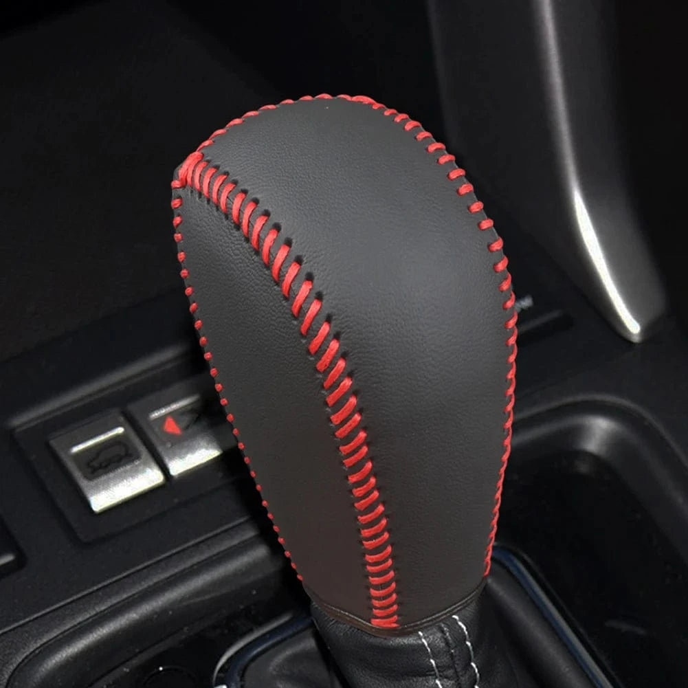 black genuine leather gear shift knob cover A