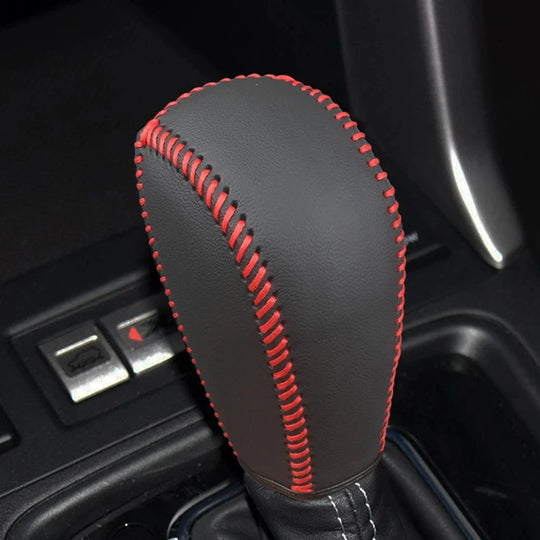 black genuine leather gear shift knob cover A