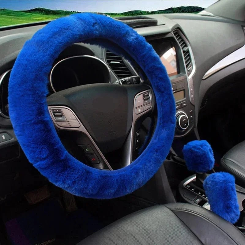 Blue  fluffy car steering wheel cover  Blue