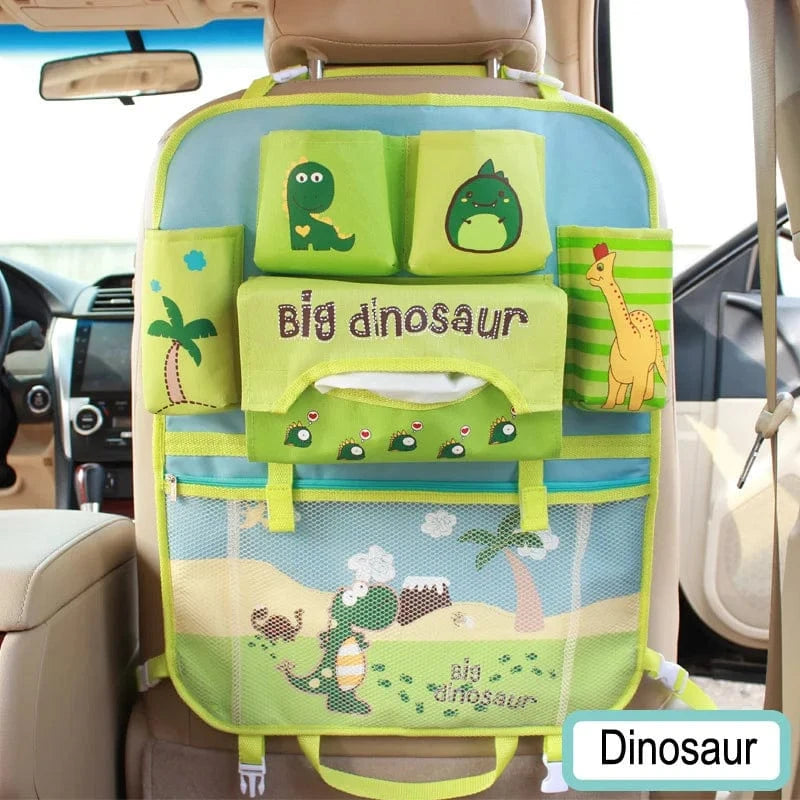 Car seat back organizer  green dinosaur