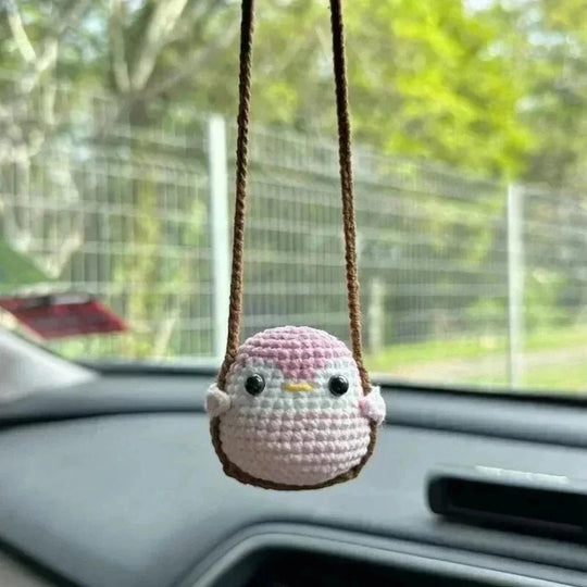 Crochet car hanger  Pink penguins