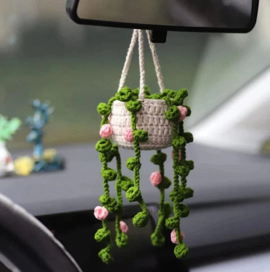 Crochet car hanging plant pattern free Pink