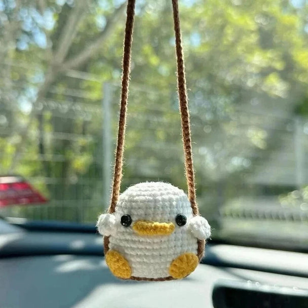 Crochet plant car hanger White duck
