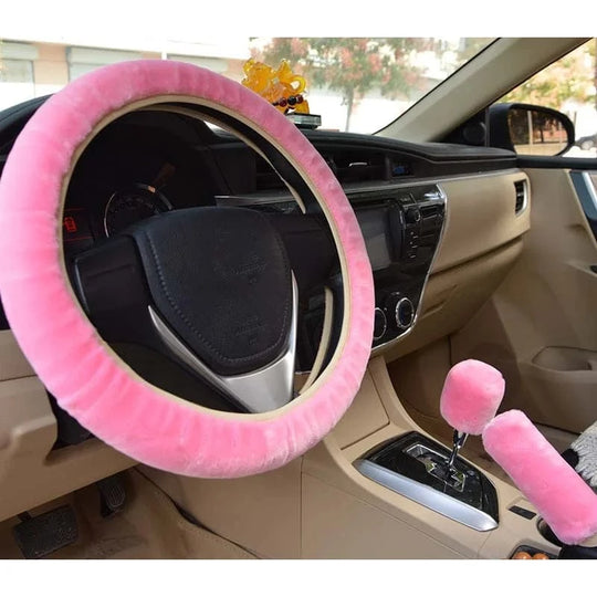 Pink fur Steering wheel cover  B-Pink-3PCS