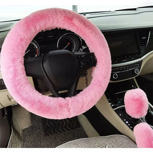 Pink fuzzy steering wheel cover Pink