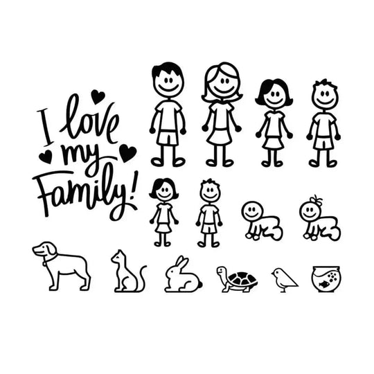 stick figure family stickers for cars black / 30CM X 26CM